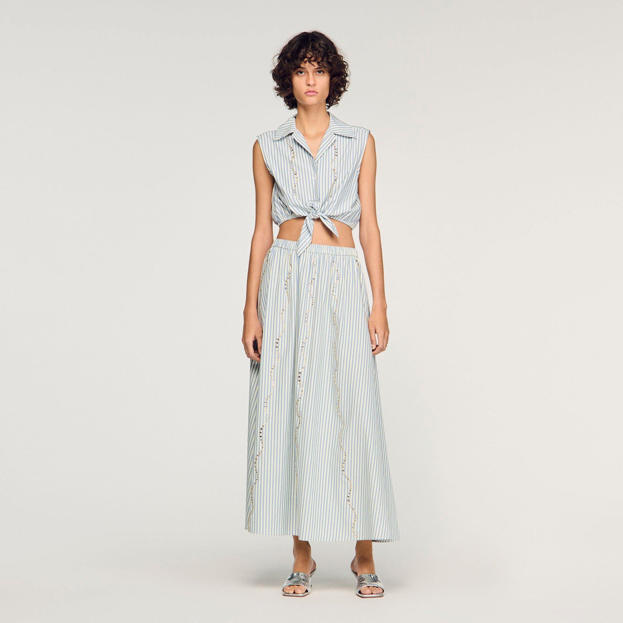 Cropped striped rhinestone shirt by SANDRO PARIS