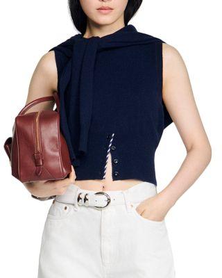 Dan Striped Trim Wool Sleeveless Cropped Sweater by SANDRO PARIS