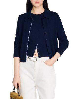 Dantes Striped Trim Wool Cardigan by SANDRO PARIS