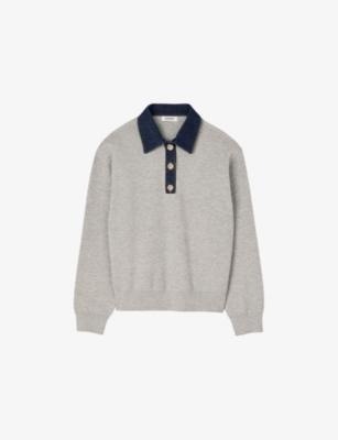 Denim button-down polo-collar knitted jumper by SANDRO PARIS