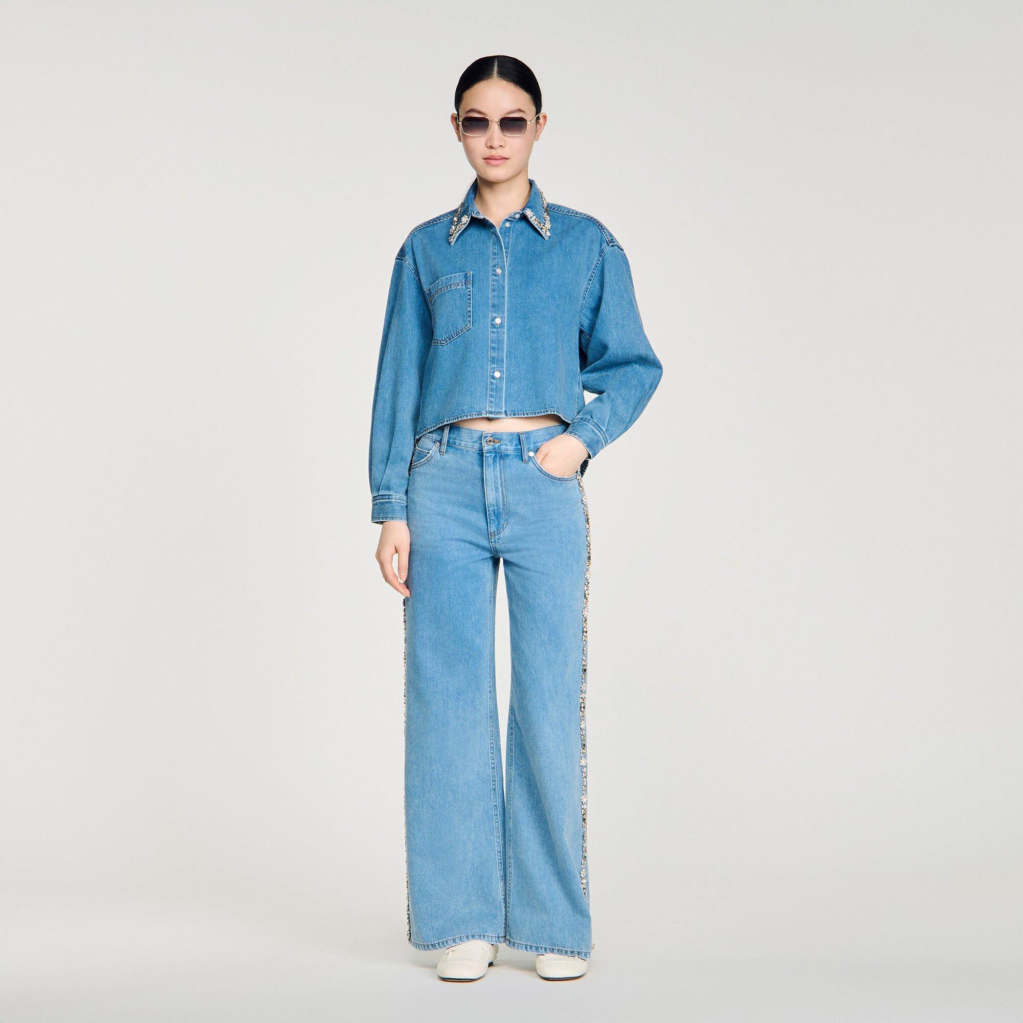 Denim shirt with rhinestones by SANDRO PARIS