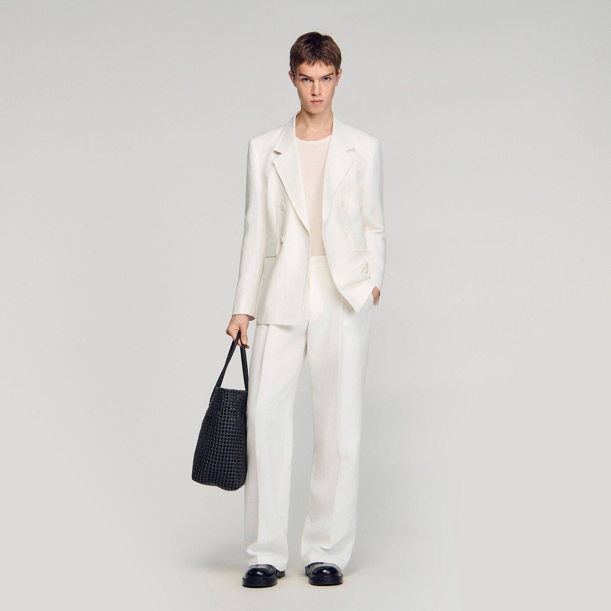 Double-breasted linen suit jacket by SANDRO PARIS