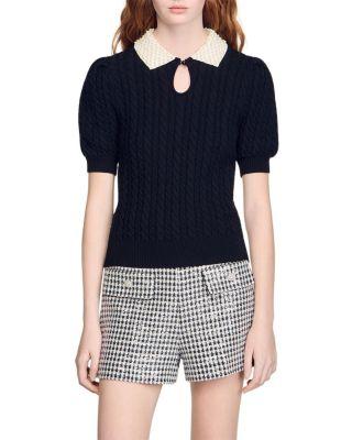 Embellished Collar Cable Knit Sweater by SANDRO PARIS
