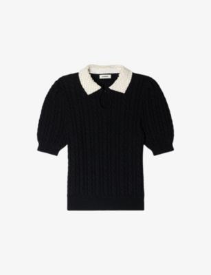 Embellished-Collar Cable-Knitted Cotton-Blend Jumper by SANDRO PARIS