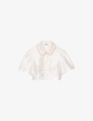 Embellished-trim cropped satin shirt by SANDRO PARIS