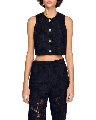 Embroidered Guipure Lace Crop Top by SANDRO PARIS