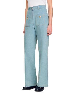 Faded High Rise Wide Leg Jeans in Blue Jean by SANDRO PARIS
