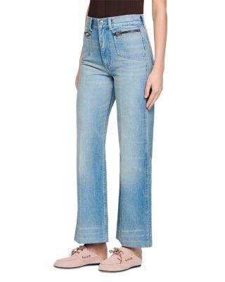 Faded Straight Zipped Cotton Jeans in Blue Jean by SANDRO PARIS