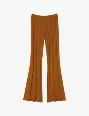 Flared-leg high-rise metallic stretch-knit trousers by SANDRO PARIS