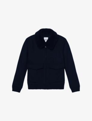 Fleece-collar patch-pocket wool-blend aviator jacket by SANDRO PARIS