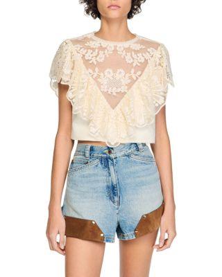 Floral Guipure Crop Top by SANDRO PARIS