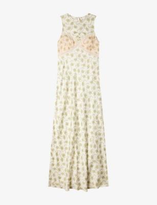 Floral-Print Round-Neck Satin Maxi Dress by SANDRO PARIS