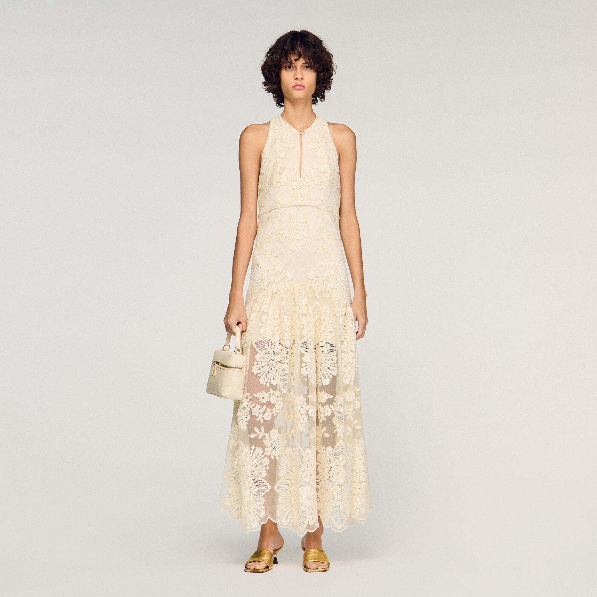 Floral cotton guipure maxi dress by SANDRO PARIS