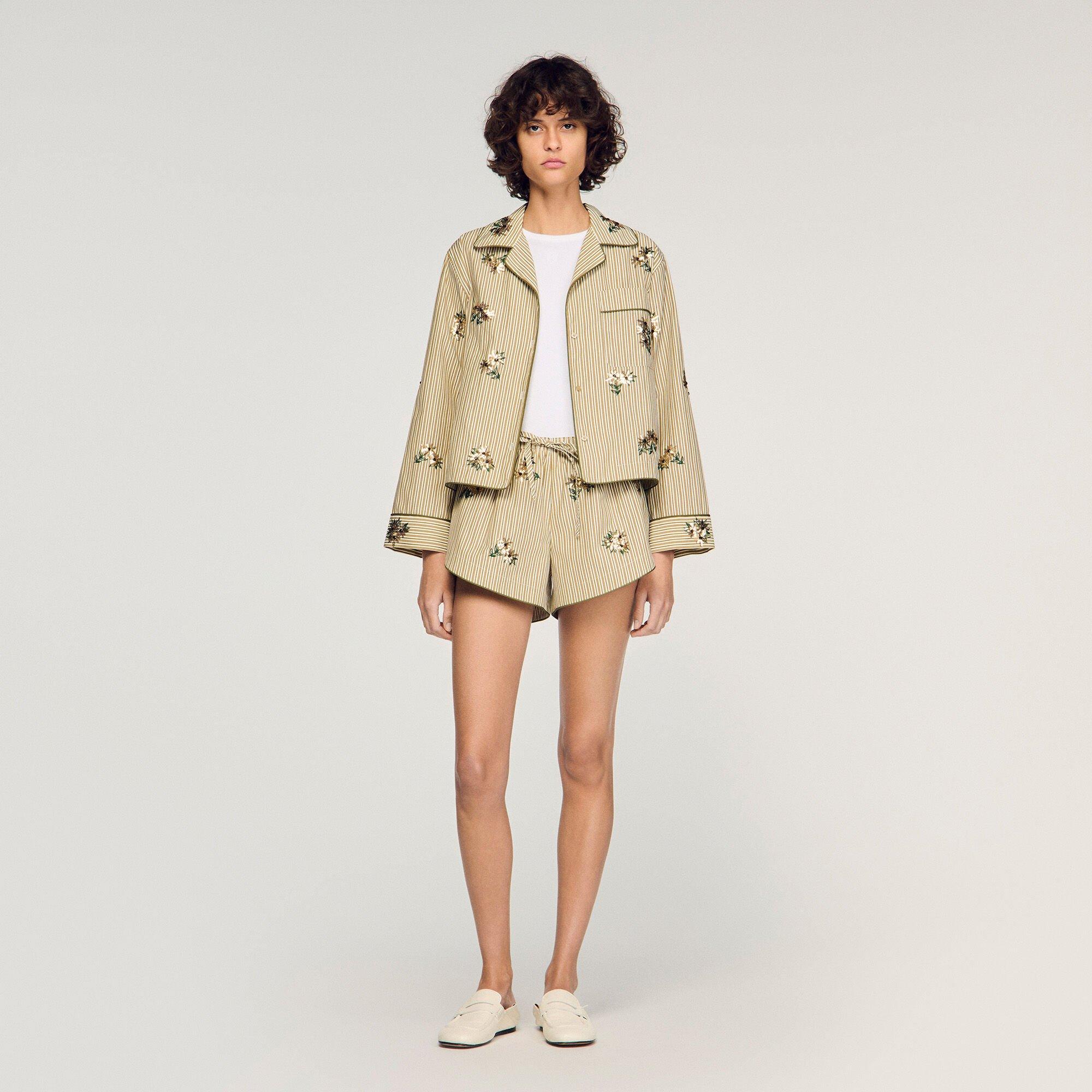Floral embroidered striped shorts by SANDRO PARIS