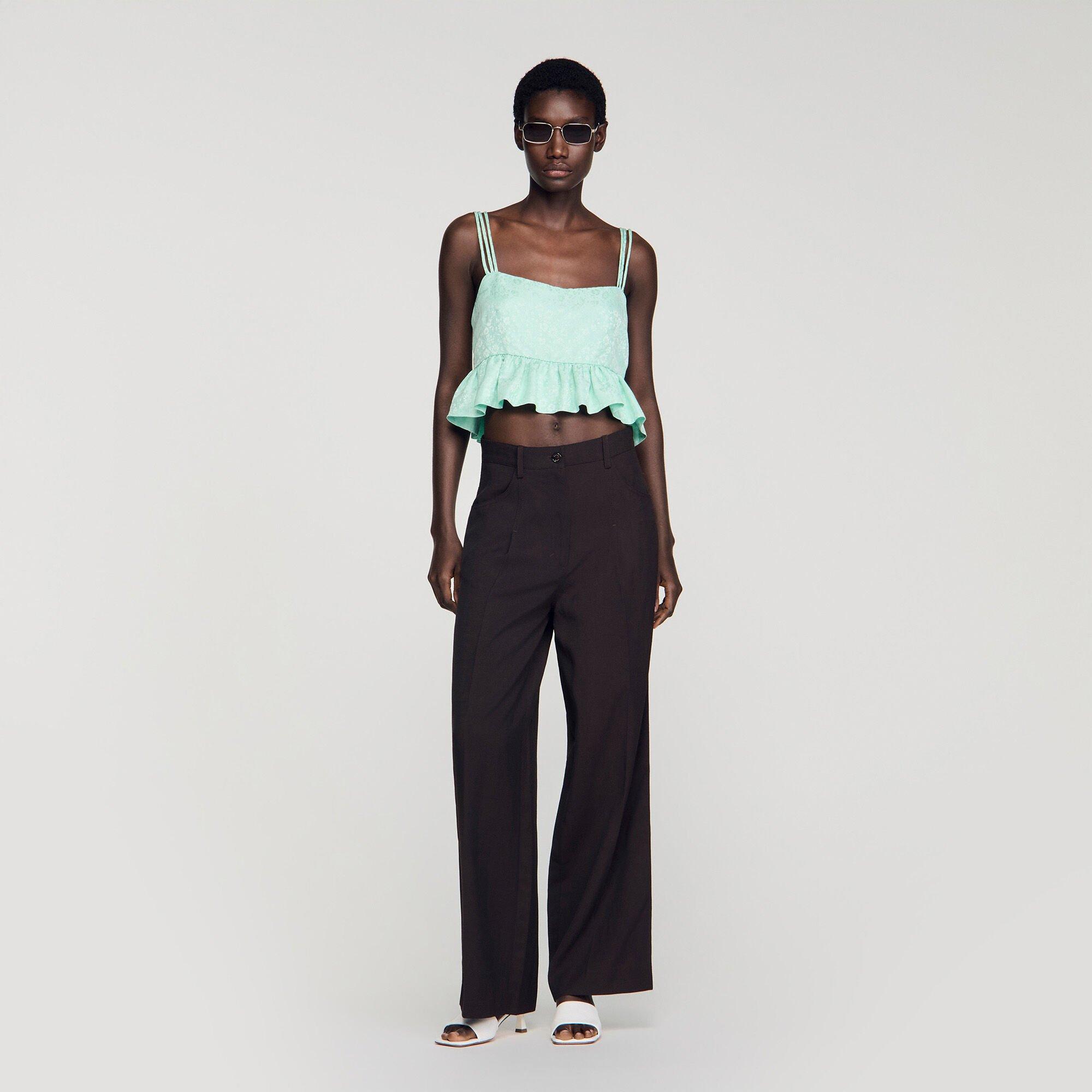 Floral jacquard ruffle crop top by SANDRO PARIS