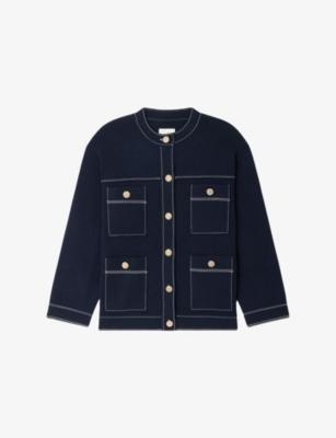 Four-Pocket Contrast-Stitch Knitted Cardigan by SANDRO PARIS