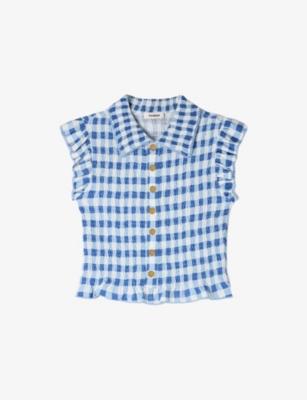 Gingham-Print Smocked Stretch-Woven Shirt by SANDRO PARIS