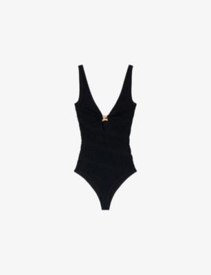 Hardware-Embellished V-Neck Stretch-Woven Body by SANDRO PARIS