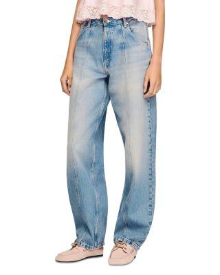 High Rise Faded Barrel Jeans in Blue Jean by SANDRO PARIS