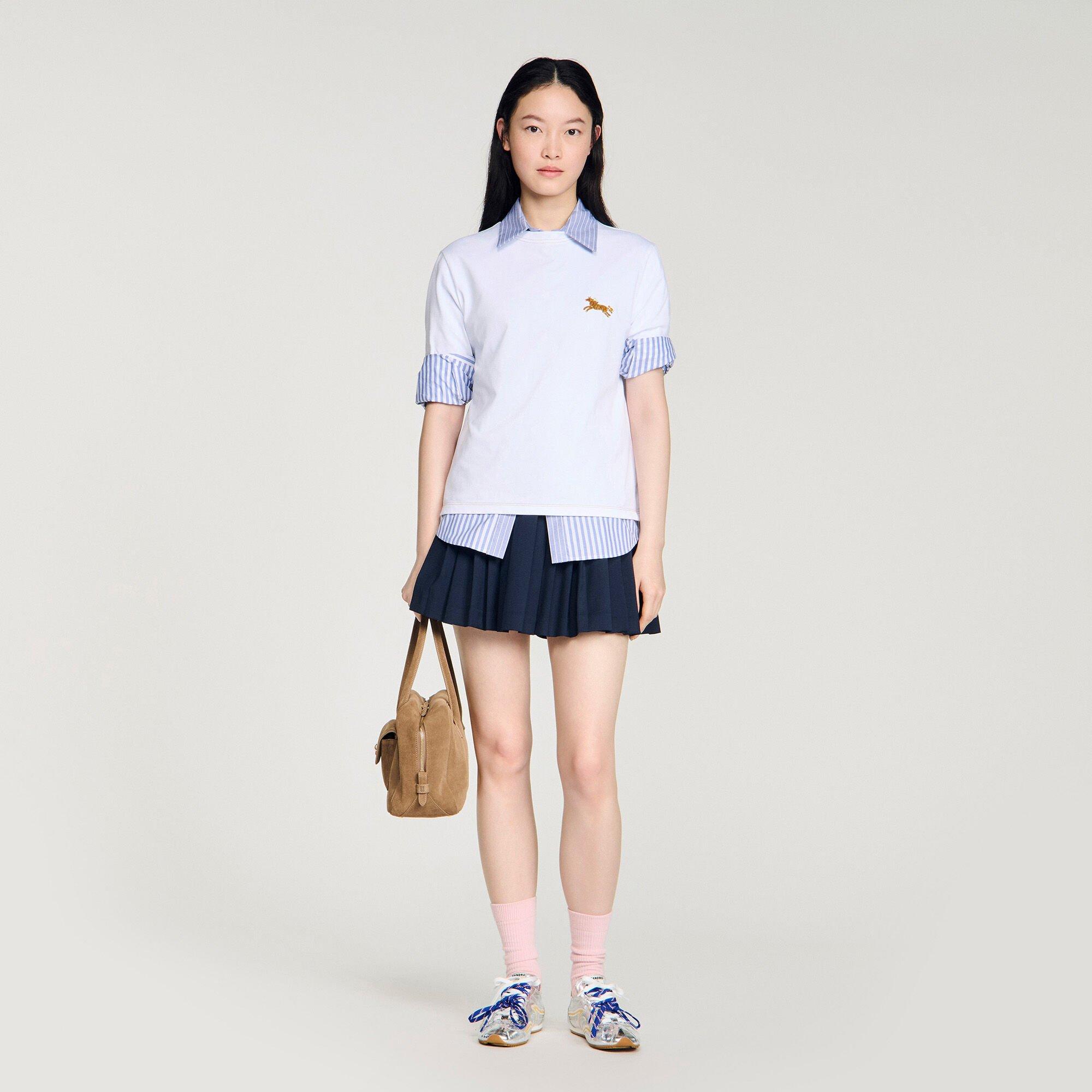 Horse embroidery cotton T-shirt by SANDRO PARIS