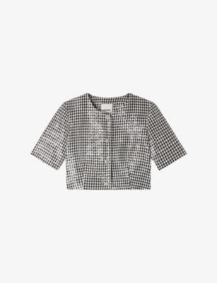 Houndstooth Cropped Woven Jacket by SANDRO PARIS