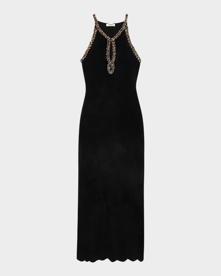 Jenna Beaded Velvet Knit Midi Dress by SANDRO PARIS Jenna Beaded Velvet Knit Midi Dress by SANDRO PARIS