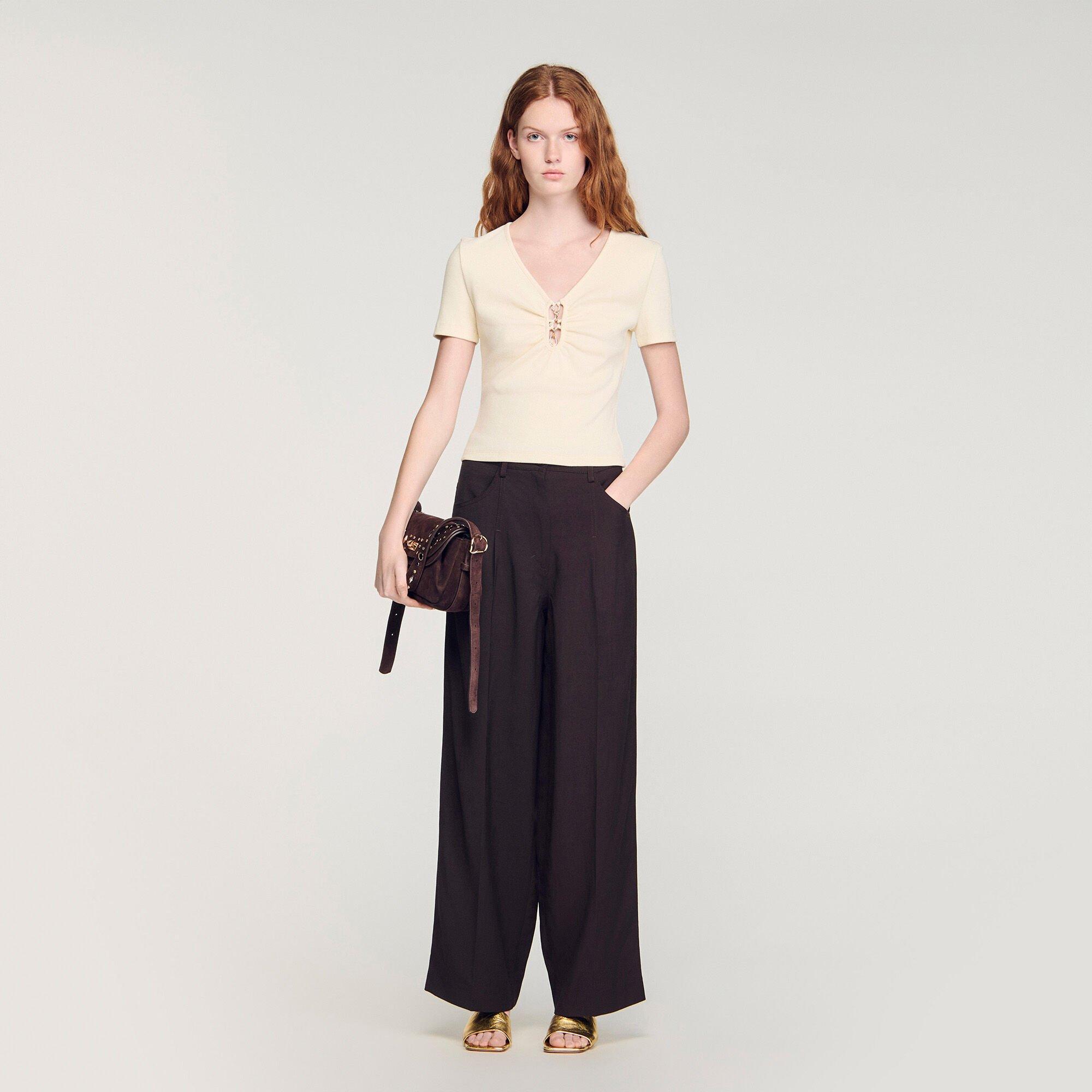 Jewelled cropped cotton T-shirt by SANDRO PARIS