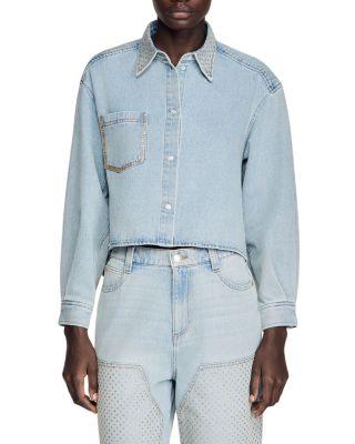Lady Rhinestone Crop Denim Shirt by SANDRO PARIS