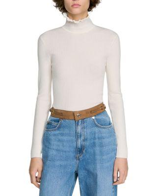 Lana Wool Blend Ruffled Turtleneck Sweater by SANDRO PARIS