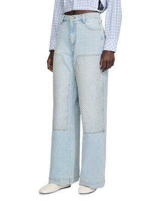 Landon High Rise Straight Leg Crystal Patch Jeans in Light Blue Jean by SANDRO PARIS