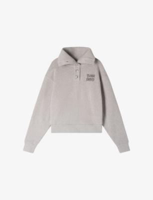 Logo-Embroidered Split-Neck Cotton-Blend Sweatshirt by SANDRO PARIS
