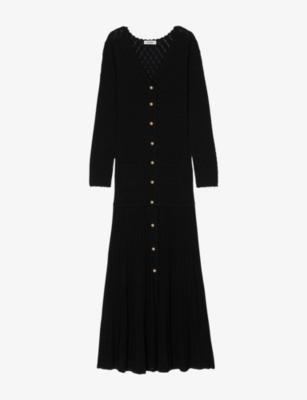 Long-Sleeve Flared Open-Knit Maxi Dress by SANDRO PARIS