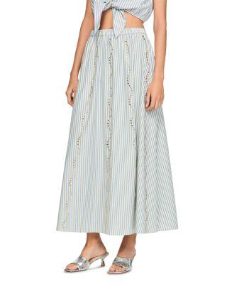 Lucia Rhinestone Trim Striped Long Skirt by SANDRO PARIS