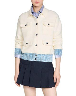 Madeen Boucl&eacute; Denim Trim Cardigan by SANDRO PARIS