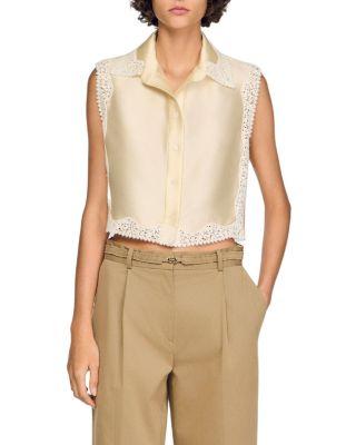 Marielle Cropped Shirt with Lace Details by SANDRO PARIS