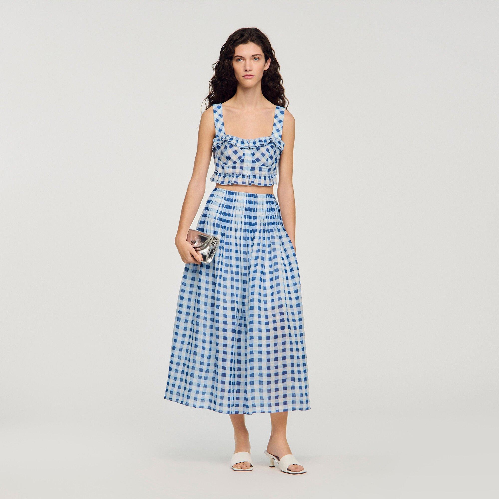 Maxi gingham linen skirt by SANDRO PARIS