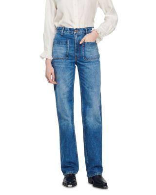Moore High Rise Flare Jeans in Blue Jean by SANDRO PARIS