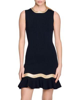 Ophira Metal Chain Trim Knit Short Dress by SANDRO PARIS
