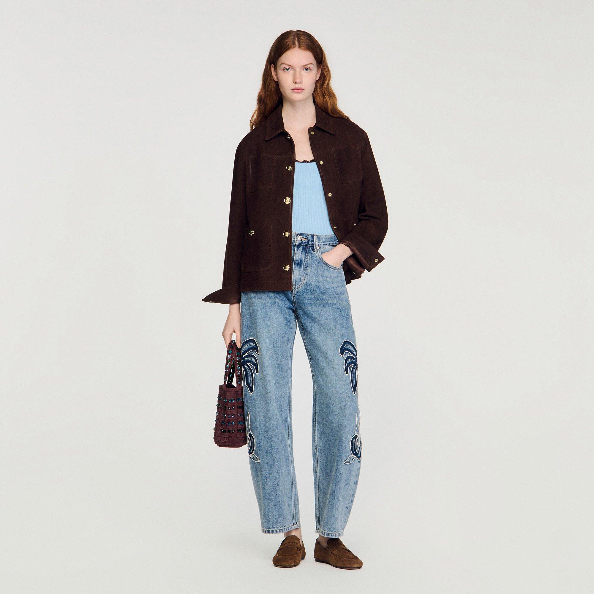 Palm-embroidered wide barrel jeans by SANDRO PARIS