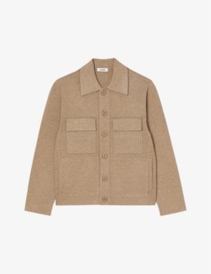 Patch-pocket marl-pattern knitted cardigan by SANDRO PARIS