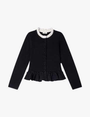 Peplum Removable-Collar Stretch-Knit Cardigan by SANDRO PARIS