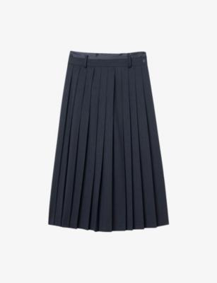Pleated High-Rise Stretch Wool-Blend Midi Skirt by SANDRO PARIS