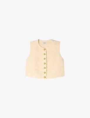 Pleated Sleeveless Cotton-Blend Crop Top by SANDRO PARIS