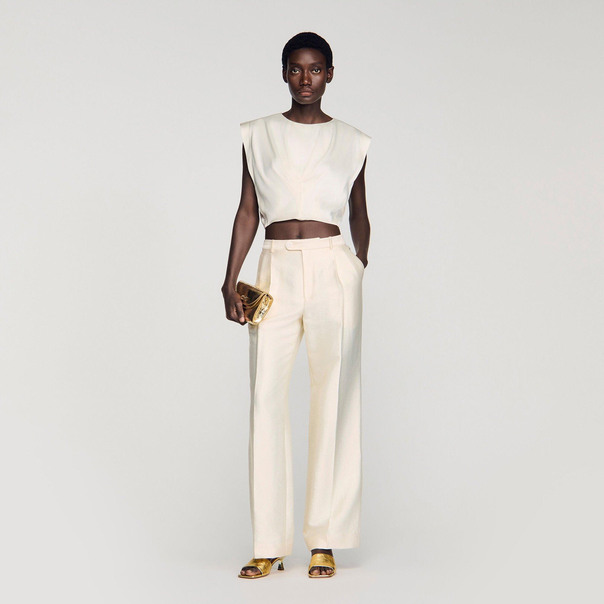 Pleated satin crop top by SANDRO PARIS