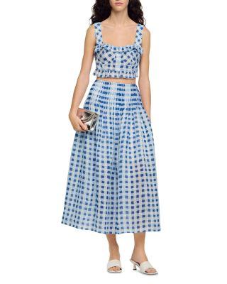 Poppy Gingham Linen Blend Maxi Skirt by SANDRO PARIS