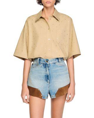 Rhinestone Cotton Shirt by SANDRO PARIS