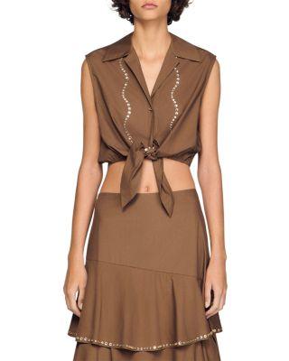 Rhinestone Cropped Shirt by SANDRO PARIS