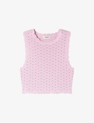 Rhinestone-Embellished Cropped Knitted Top by SANDRO PARIS