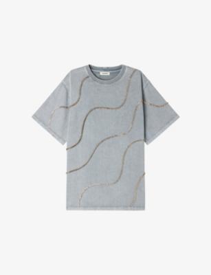 Rhinestone-Embellished Relaxed-Fit Cotton-Jersey T-Shirt by SANDRO PARIS