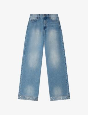 Rhinestone-Embellished Straight-Leg Denim Jeans by SANDRO PARIS